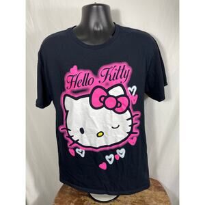 Hello Kitty Pink Airbrush Graphic Tee Black Shirt Size S